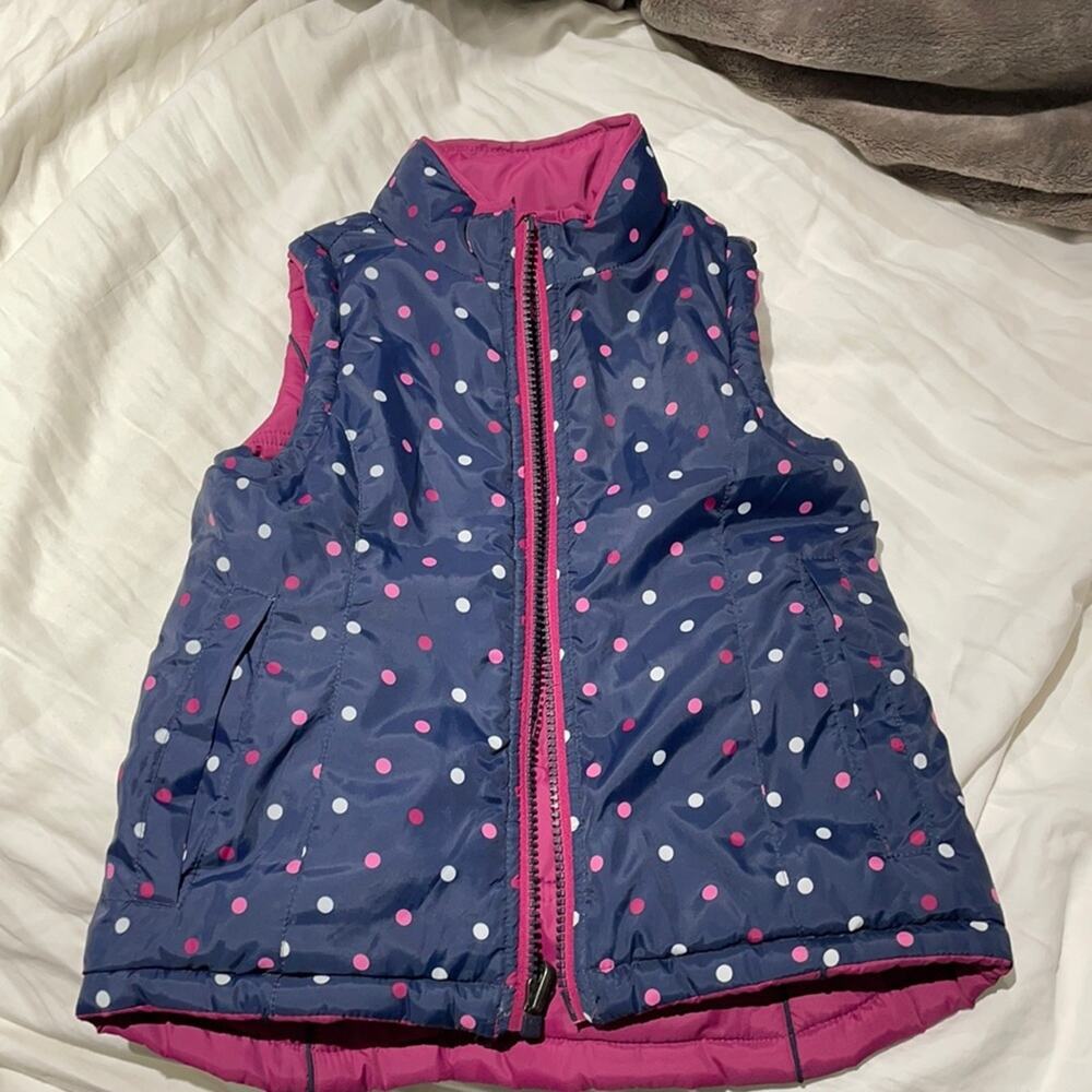 Hatley 3 reversible polka dot vest navy euc